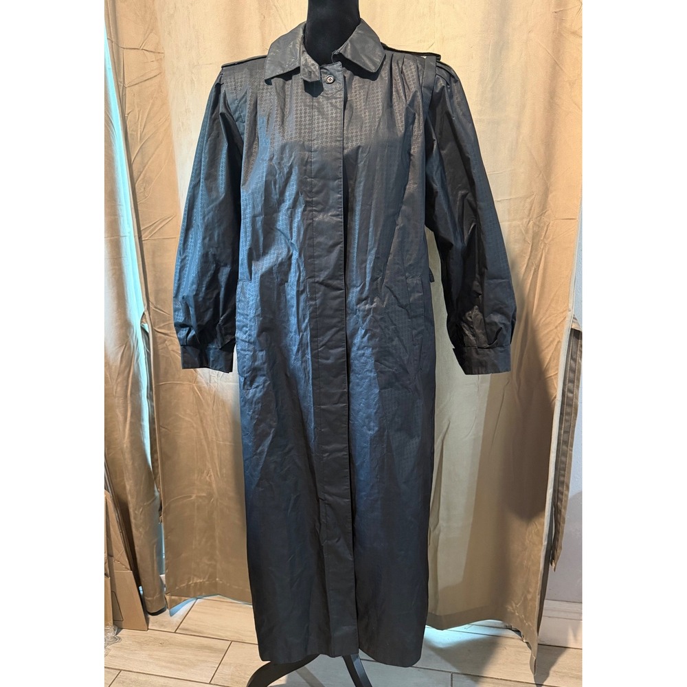 David Benjamin Vintage Long Trench Coat Houndstooth Gray Black Sz 11/12